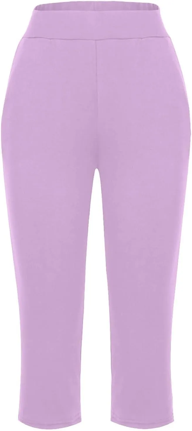Womens Capri Pajama Pants Sleep Capris Cropped Lounge Bottoms Summer Wide Leg Crop Pants Loose Comfy Yoga Jogger Capri Pants