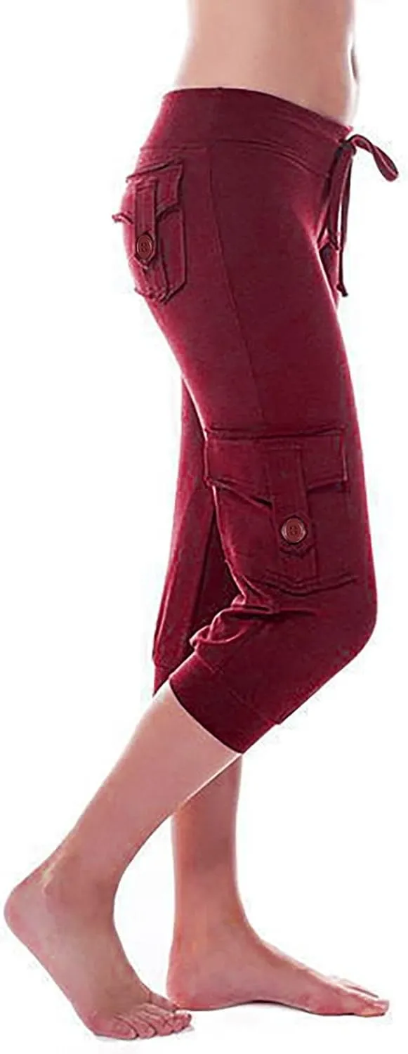 Women's Capri Pants Summer Lightweight Outdoor Hiking Stretchy Capris with Drawstring Cargo Pockets Yoga Cropped Pant
