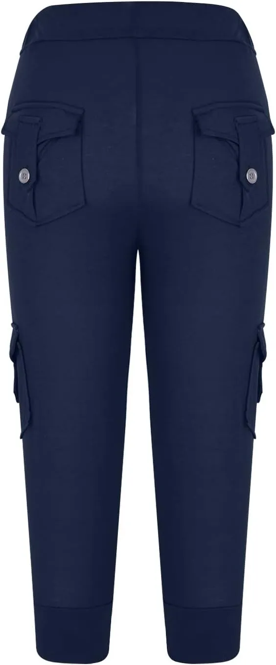Women's Capri Pants Summer Lightweight Outdoor Hiking Stretchy Capris with Drawstring Cargo Pockets Yoga Cropped Pant