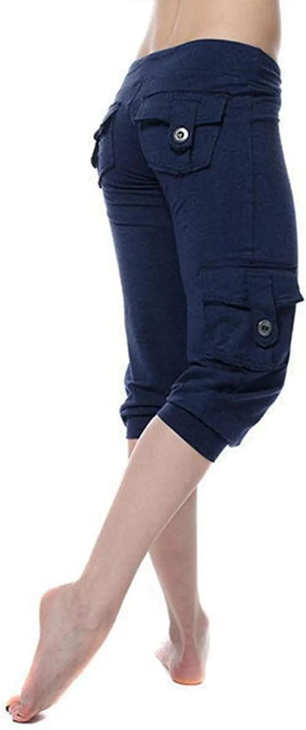 Women's Capri Pants Summer Lightweight Outdoor Hiking Stretchy Capris with Drawstring Cargo Pockets Yoga Cropped Pant