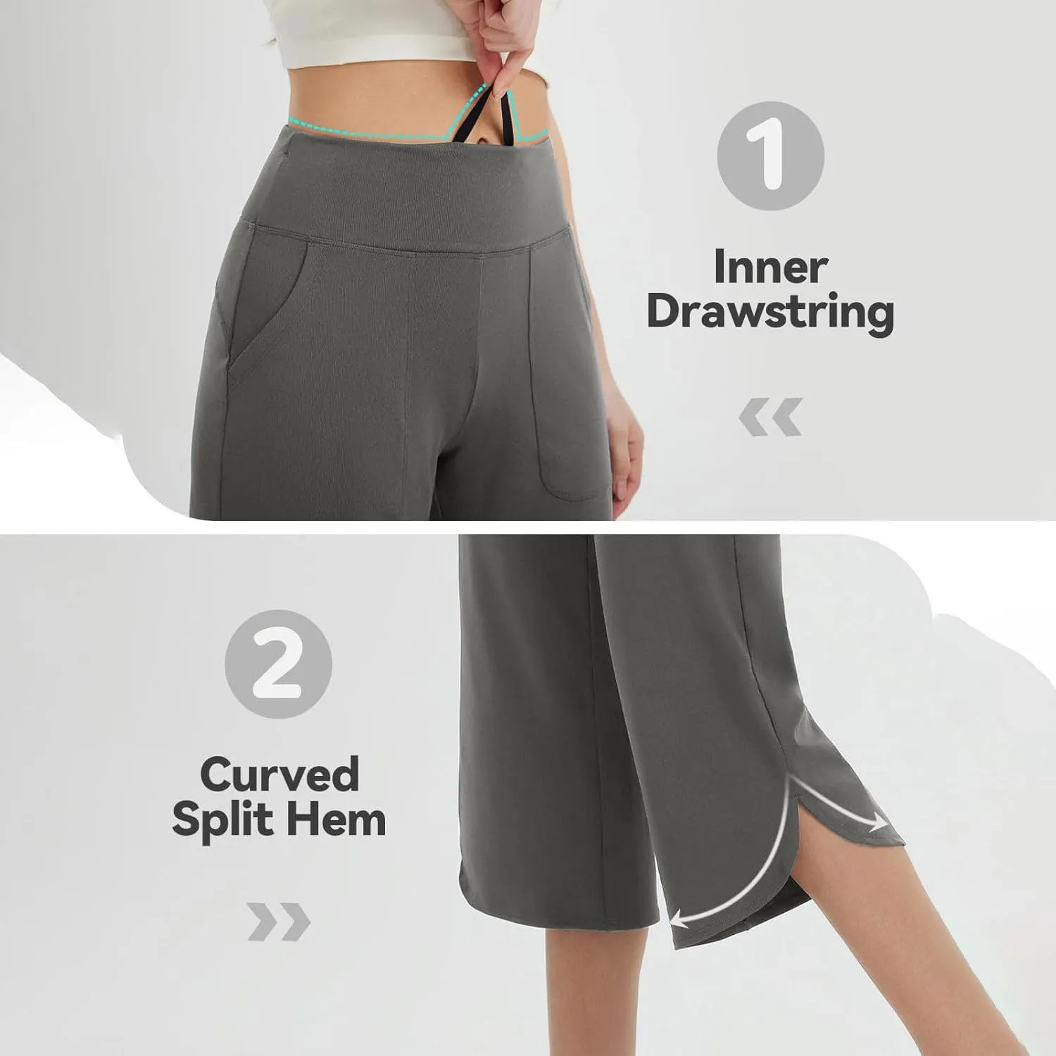 Womens Capri Yoga Pants Loose Fit Stretch Training Pant Wide Leg Split Leggings Athletic Running Workout Trousers