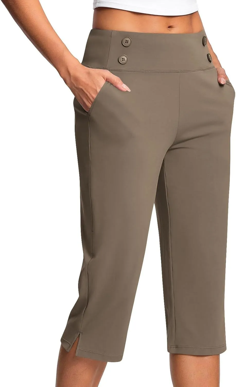 Women's Capris, High Waisted Summer Pants Straight Leg Stretchy Dressy Casual Golf Slacks with Pockets