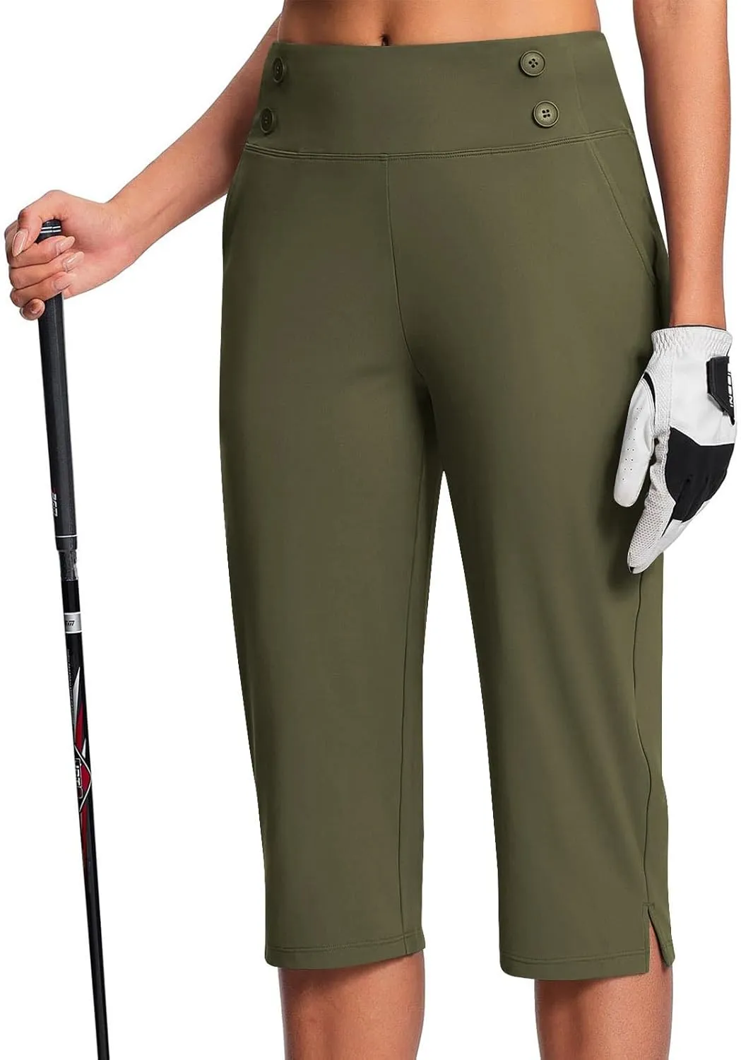Women's Capris, High Waisted Summer Pants Straight Leg Stretchy Dressy Casual Golf Slacks with Pockets