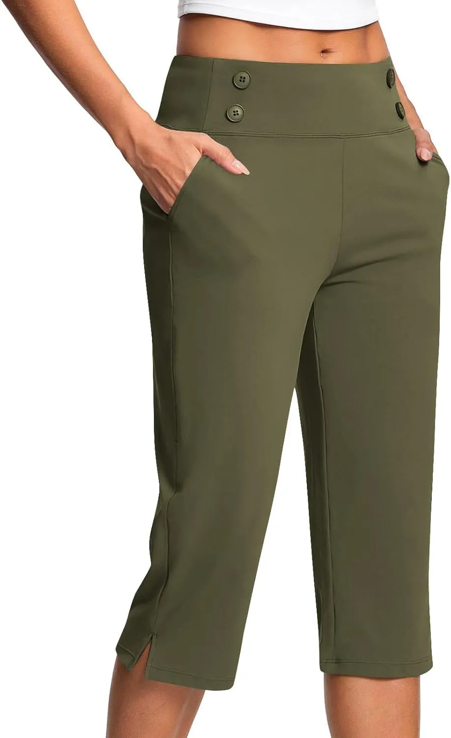 Women's Capris, High Waisted Summer Pants Straight Leg Stretchy Dressy Casual Golf Slacks with Pockets