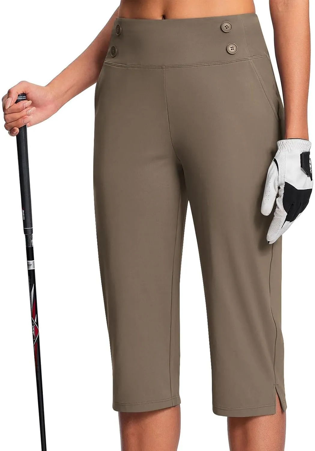 Women's Capris, High Waisted Summer Pants Straight Leg Stretchy Dressy Casual Golf Slacks with Pockets