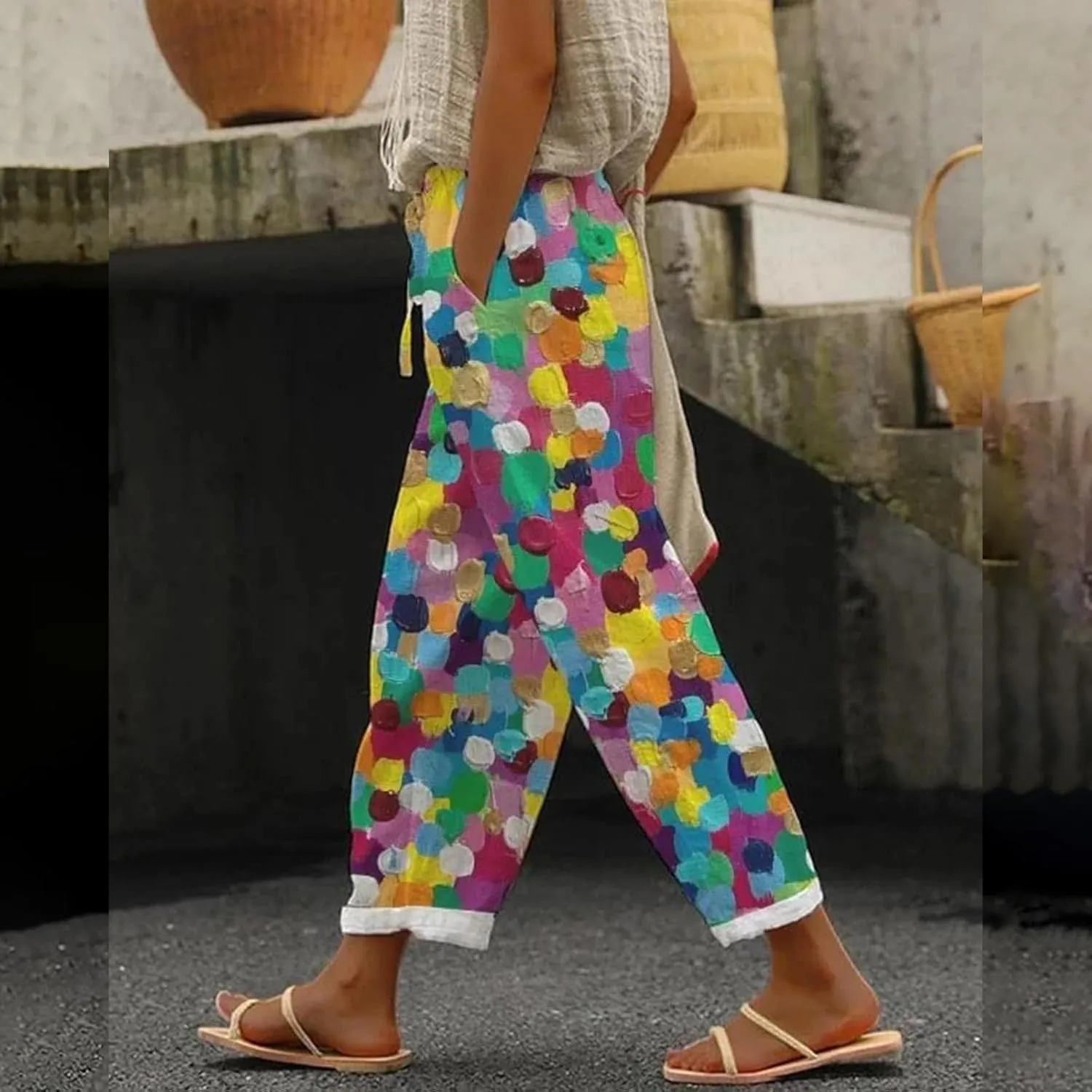 Womens Casual Linen High Waist Pants Pants Beach Travel Vacation Outfits Womens Linen Wide Leg White Flowy