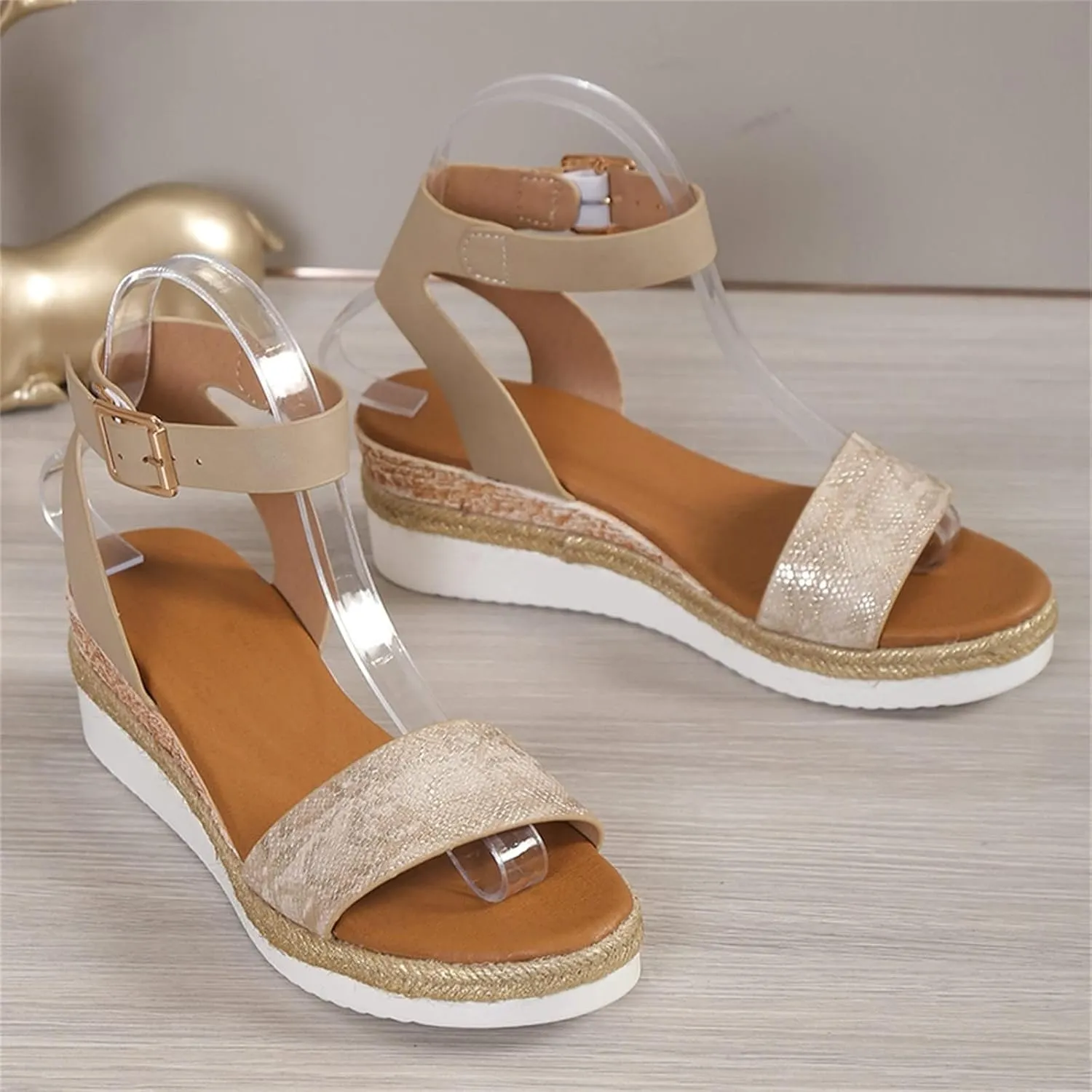 Womens Dressy Wedge Sandals, Open Toe Buckle Ankle Strap Espadrille Platform Sandals, Summer Casual Sandal for Vacation Beach Travel