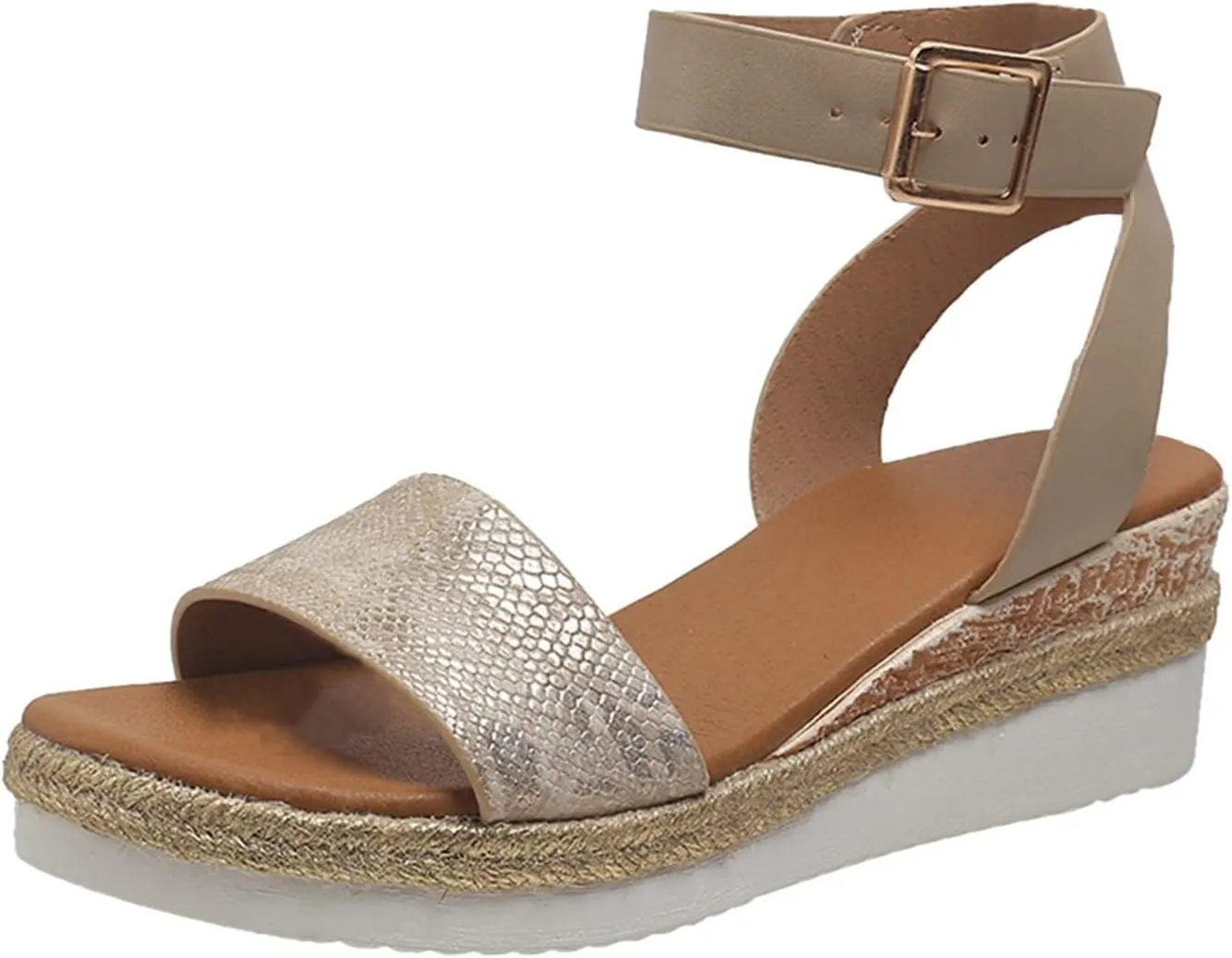 Womens Dressy Wedge Sandals, Open Toe Buckle Ankle Strap Espadrille Platform Sandals, Summer Casual Sandal for Vacation Beach Travel