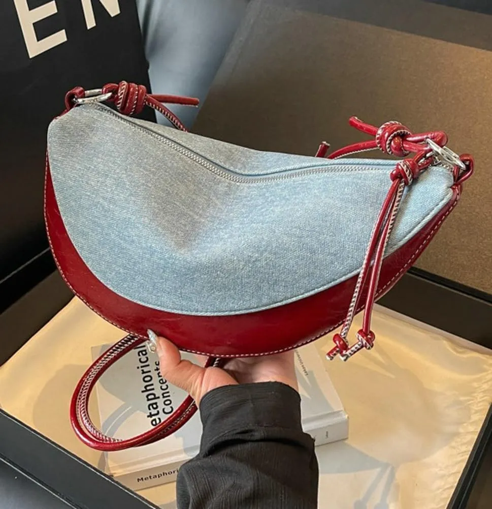 Womens Dumpling Shoulder Tote Bag Y2K Crossbody Purses PU Leather Splicing Handbags Small Top Handle Satchel