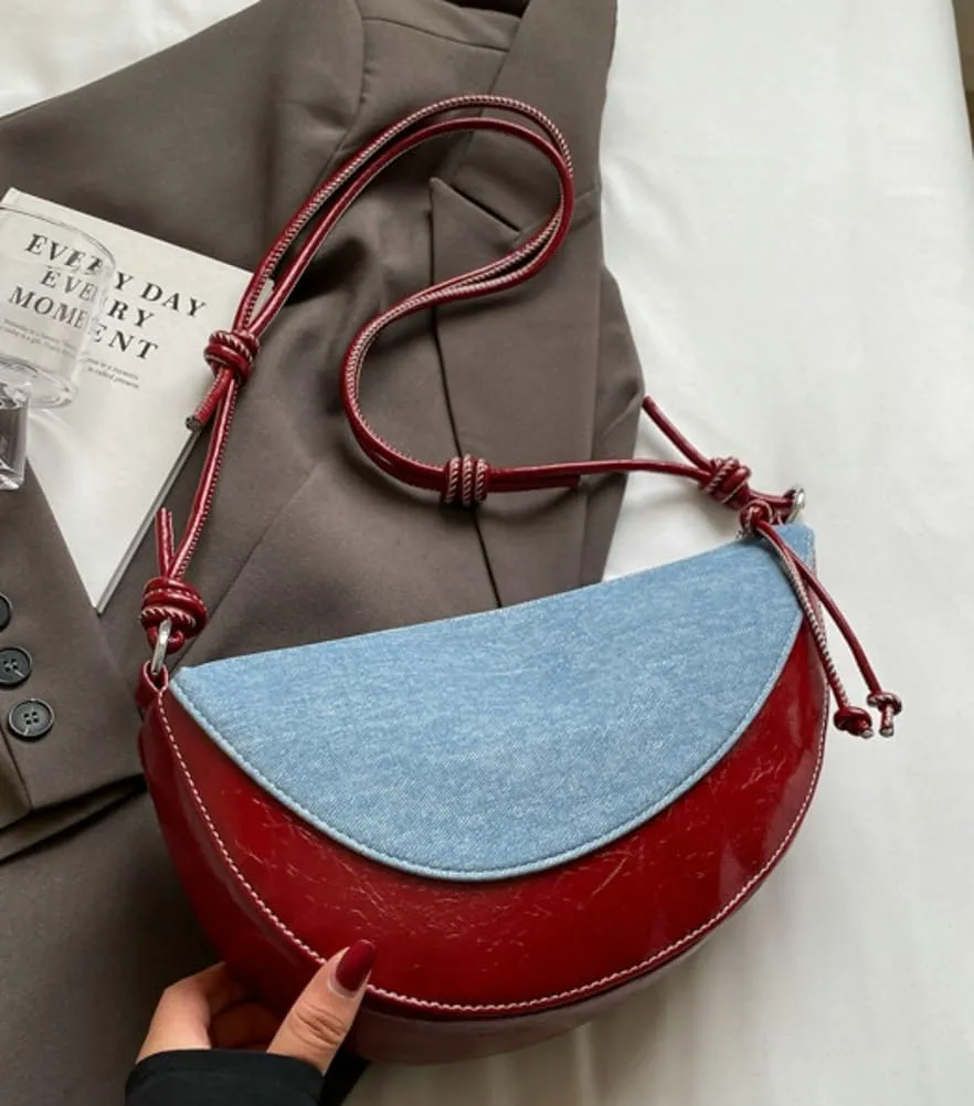 Womens Dumpling Shoulder Tote Bag Y2K Crossbody Purses PU Leather Splicing Handbags Small Top Handle Satchel
