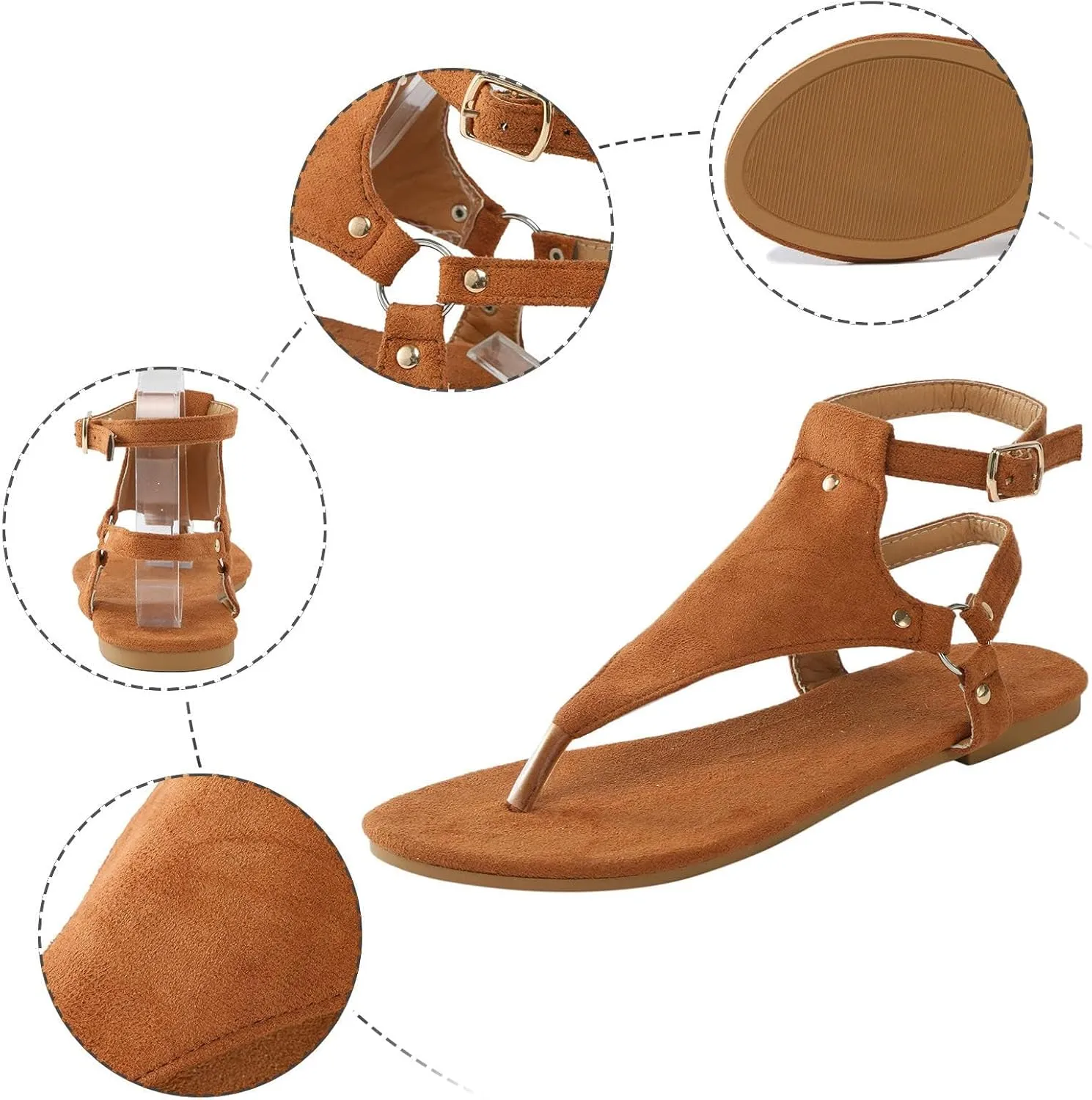 Women's Elastic Strappy Thong Ankle Strap Summer Gladiator Sandals T-Strap Walking Thong Sandals for Women, Beach Flat Walking Shoes Comfortable Slip on Dress Shoes