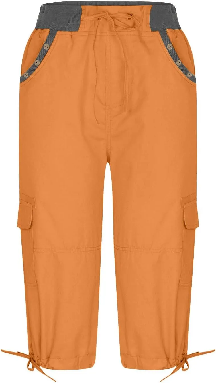 Women's Exercise Capri Pants Summer Athletic Yoga Trousers Stretch High Waisted with Side Pockets