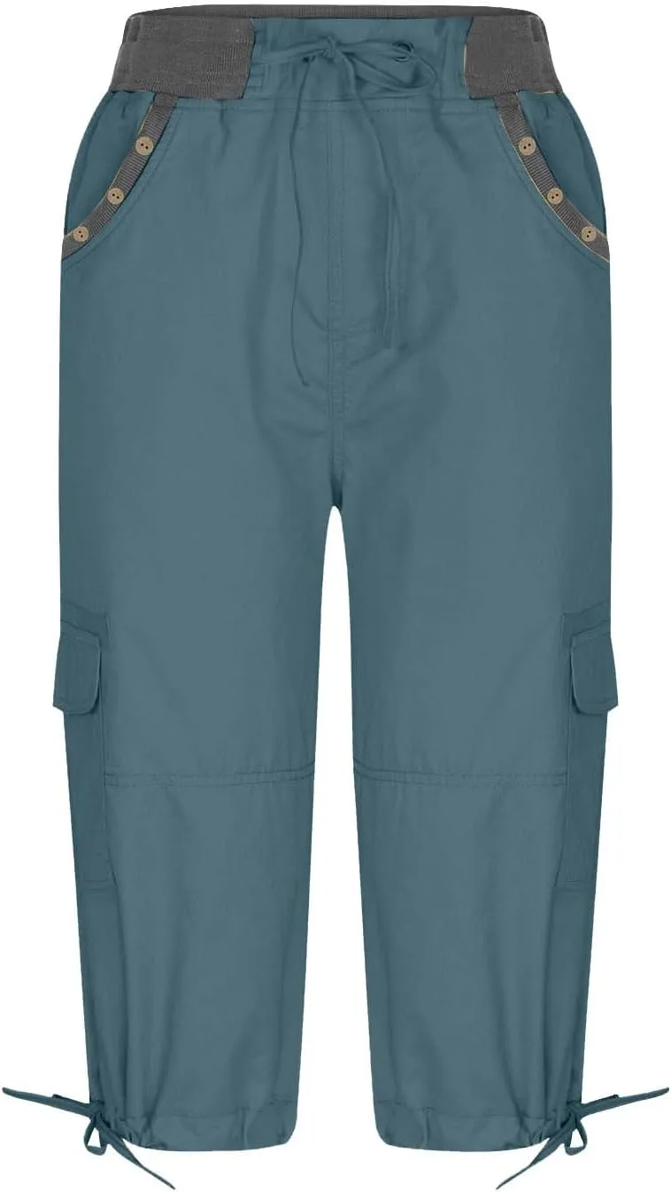 Women's Exercise Capri Pants Summer Athletic Yoga Trousers Stretch High Waisted with Side Pockets