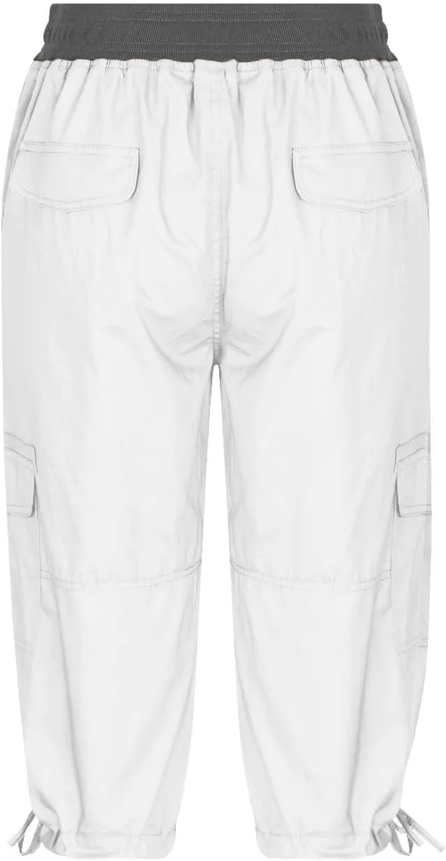Women's Exercise Capri Pants Summer Athletic Yoga Trousers Stretch High Waisted with Side Pockets