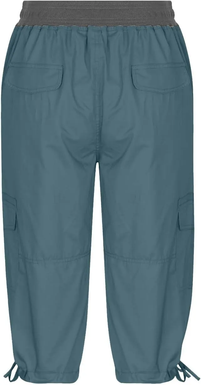 Women's Exercise Capri Pants Summer Athletic Yoga Trousers Stretch High Waisted with Side Pockets