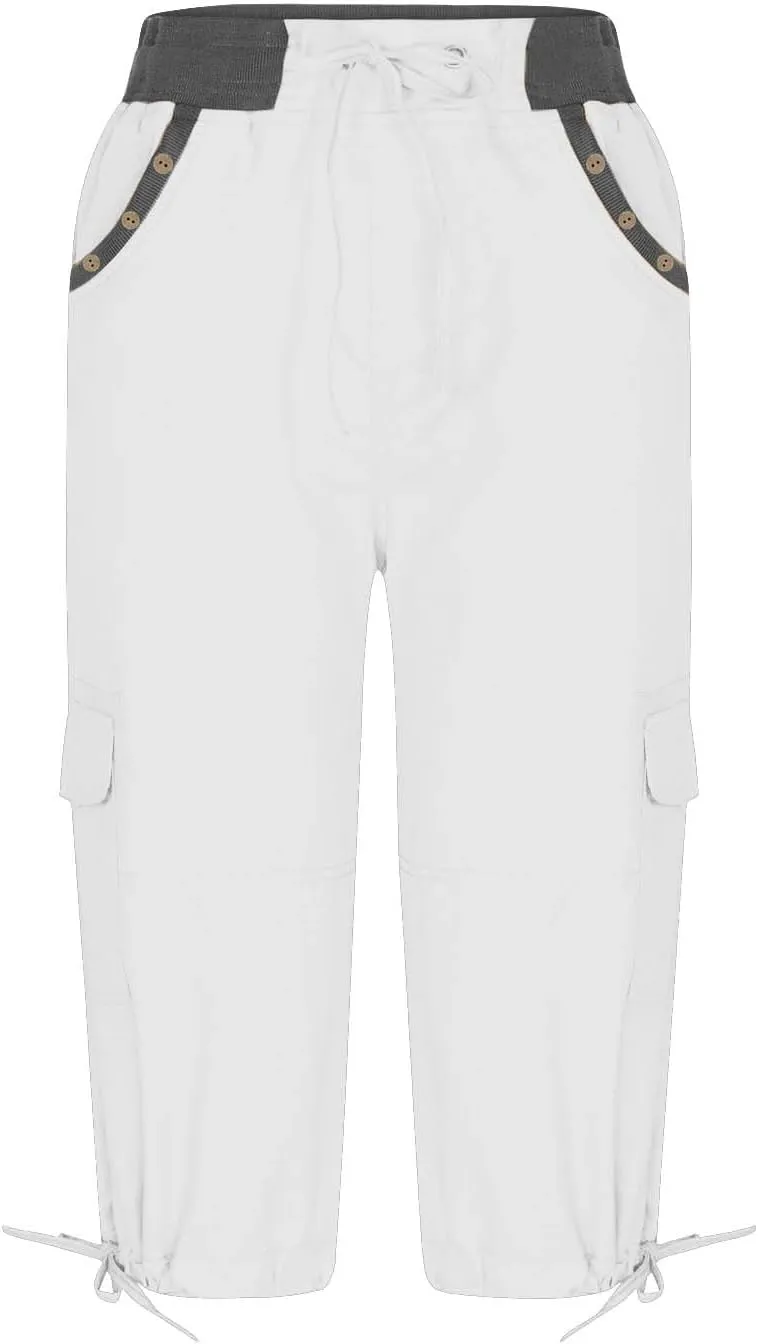 Women's Exercise Capri Pants Summer Athletic Yoga Trousers Stretch High Waisted with Side Pockets