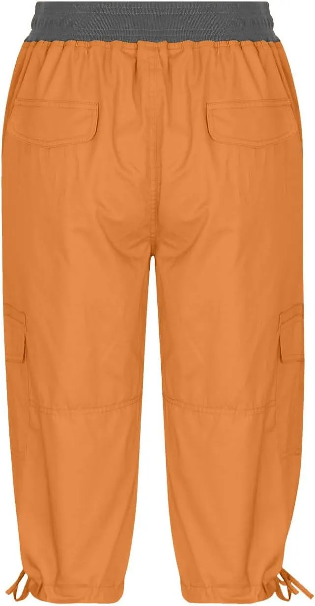 Women's Exercise Capri Pants Summer Athletic Yoga Trousers Stretch High Waisted with Side Pockets