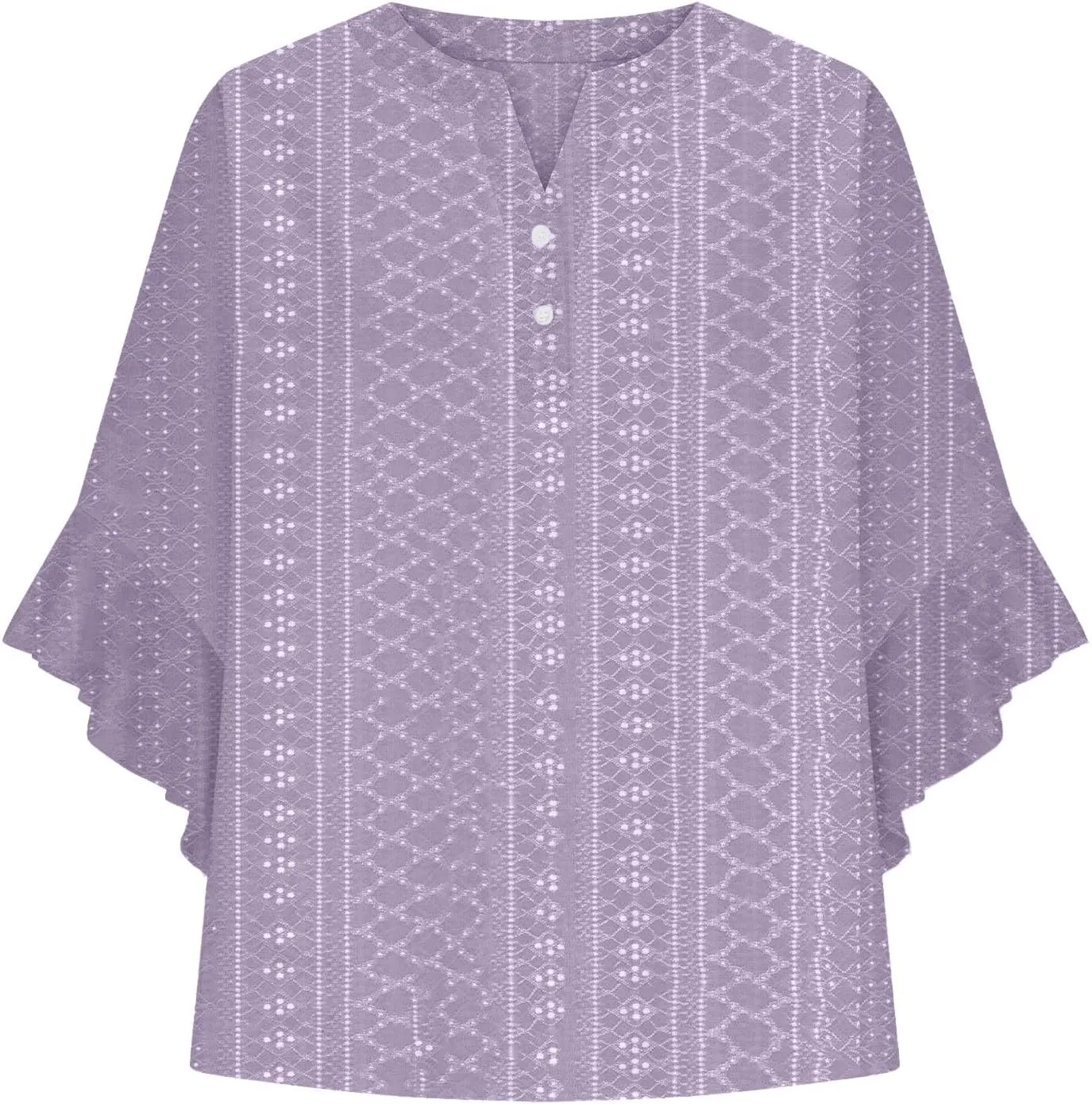 Women's Eyelet Poncho Tops Half Sleeve Tops Trendy Casual Lightweight Flowy Shirt Ruffles Hem Dressy Elegant Blouse