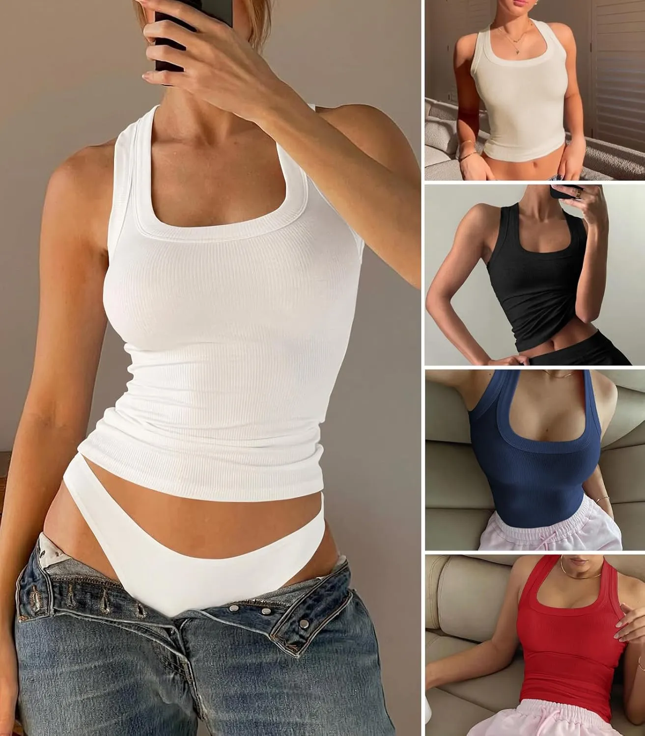 Womens Halter Racerback Tank Tops Ribbed Fitted Workout Tank for Woman Summer Athletic Sport Yoga Sleeveless Shirts Clothes