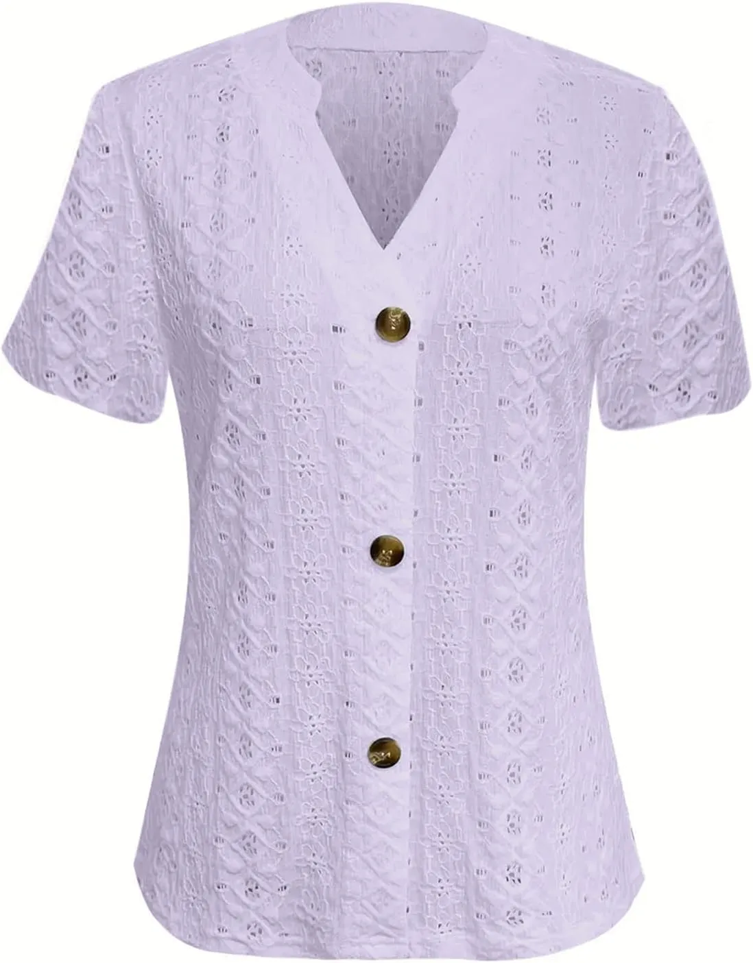 Womens Knitted Crochet Lightweight Summer Tops Short Sleeve Buttton Downs Shirts V Neck Blouse Tunic