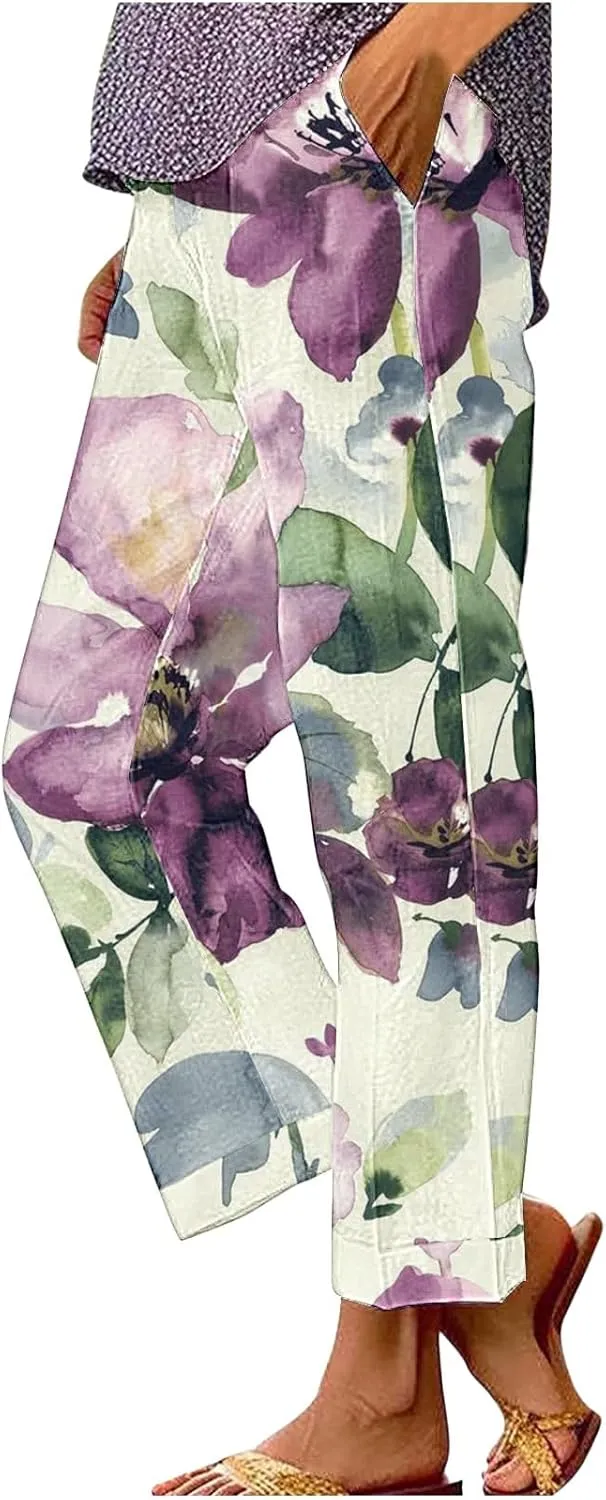 Womens Linen Pants with Pockets Drawstring Pants Drawstring Loose Fit Summer Linen Dress Women