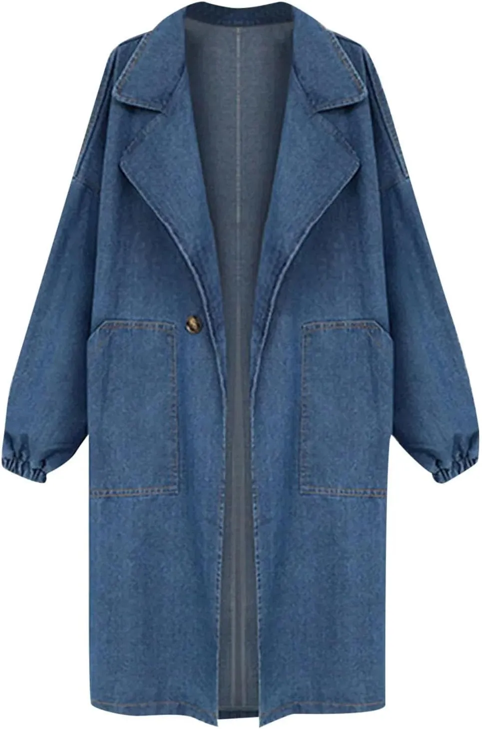 Women's Long Denim Trench Coat Belt Slim Fit Denim Blue Jacket