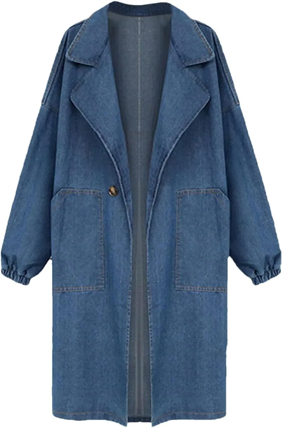Women's Long Denim Trench Coat Belt Slim Fit Denim Blue Jacket