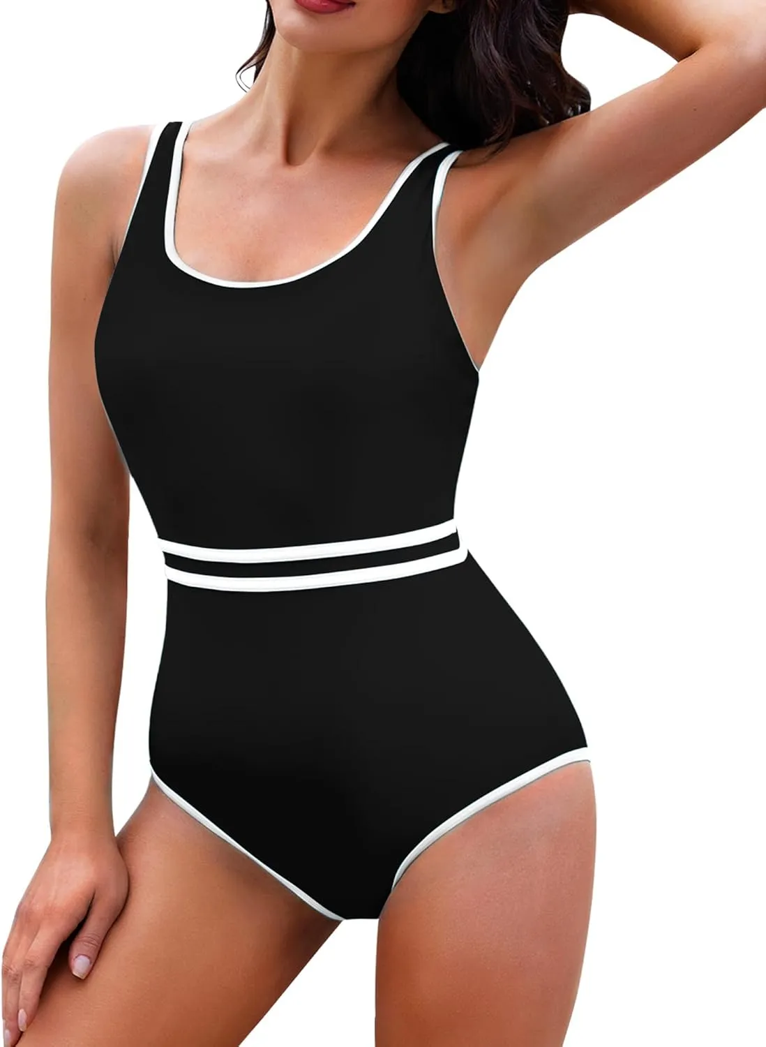 Womens One Piece Swimsuits Tummy Control Slimming Bathing Suit Summer Sport Color Block High Waisted Swimwear XS-XXL