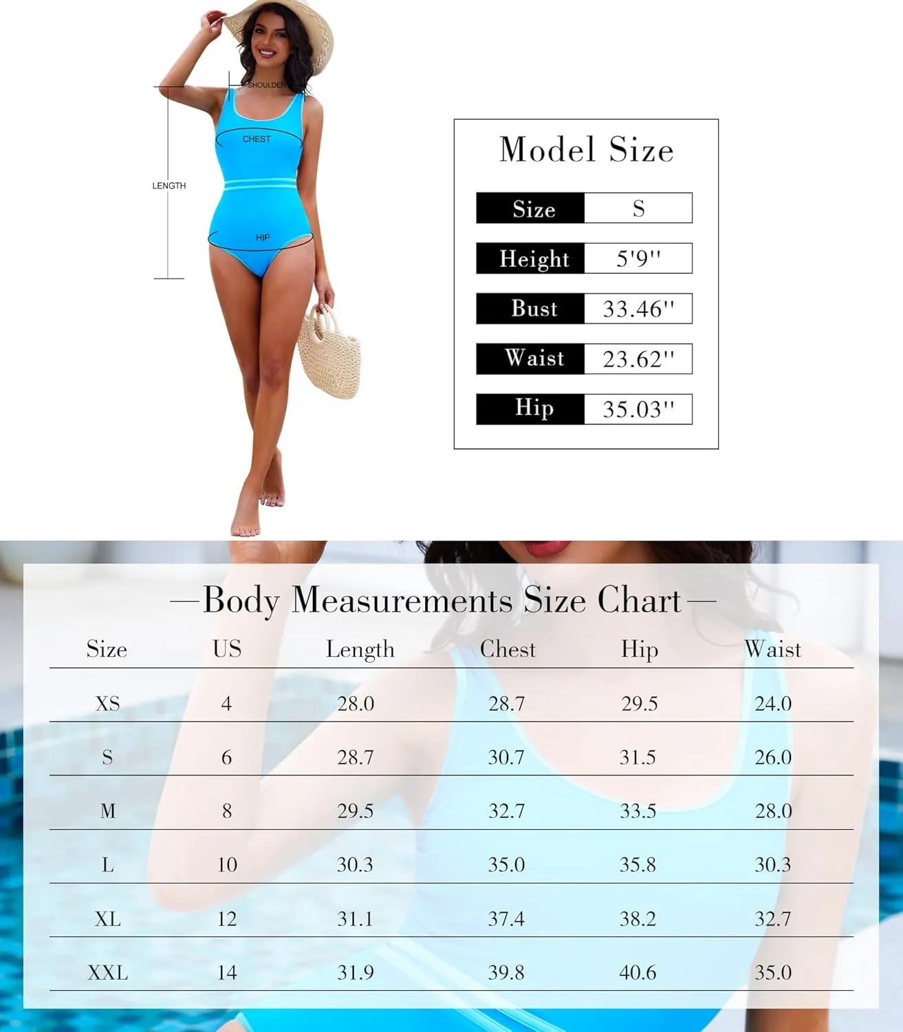 Womens One Piece Swimsuits Tummy Control Slimming Bathing Suit Summer Sport Color Block High Waisted Swimwear XS-XXL