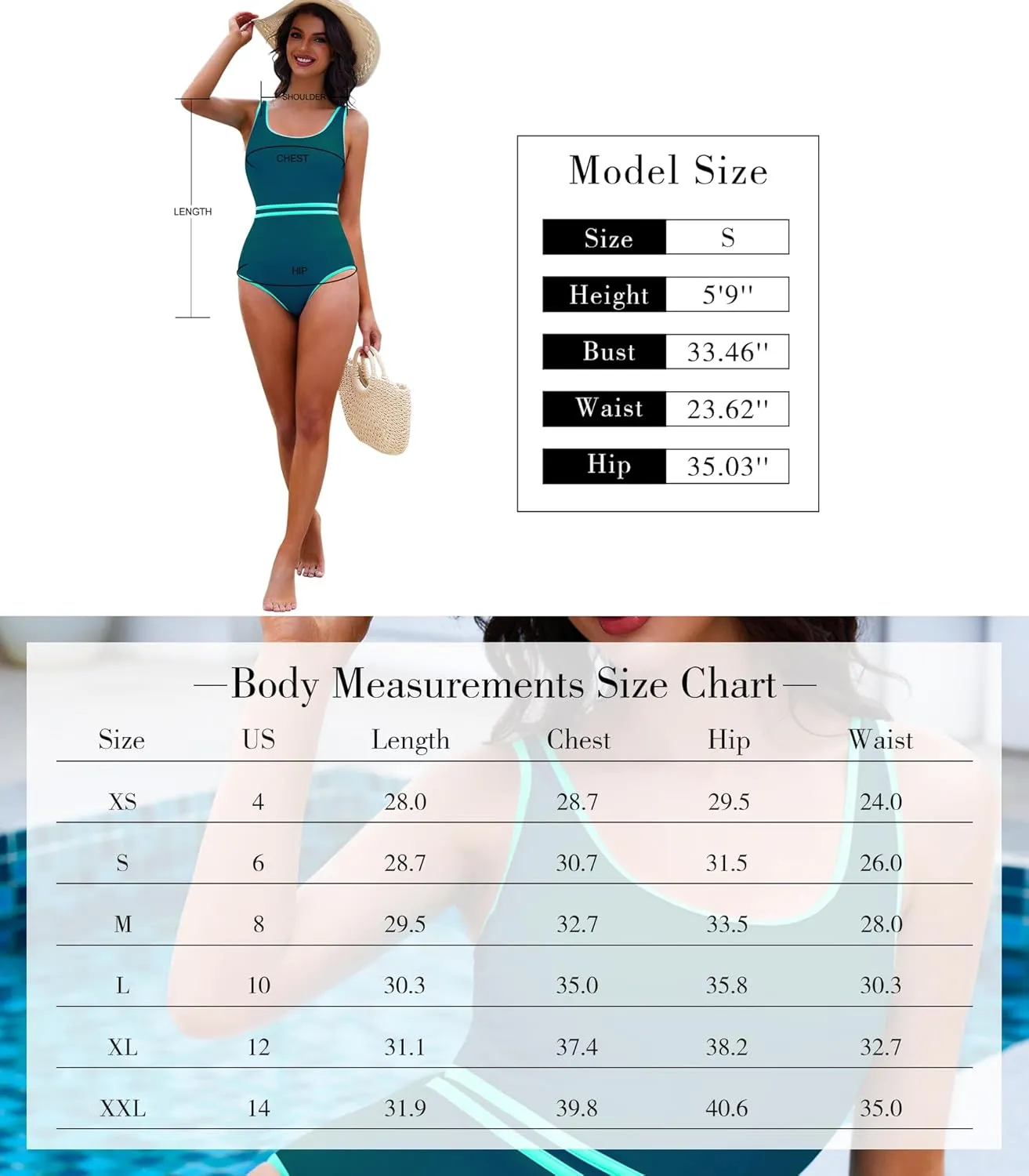 Womens One Piece Swimsuits Tummy Control Slimming Bathing Suit Summer Sport Color Block High Waisted Swimwear XS-XXL