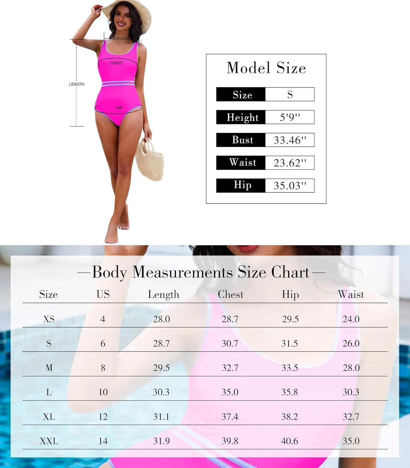 Womens One Piece Swimsuits Tummy Control Slimming Bathing Suit Summer Sport Color Block High Waisted Swimwear XS-XXL