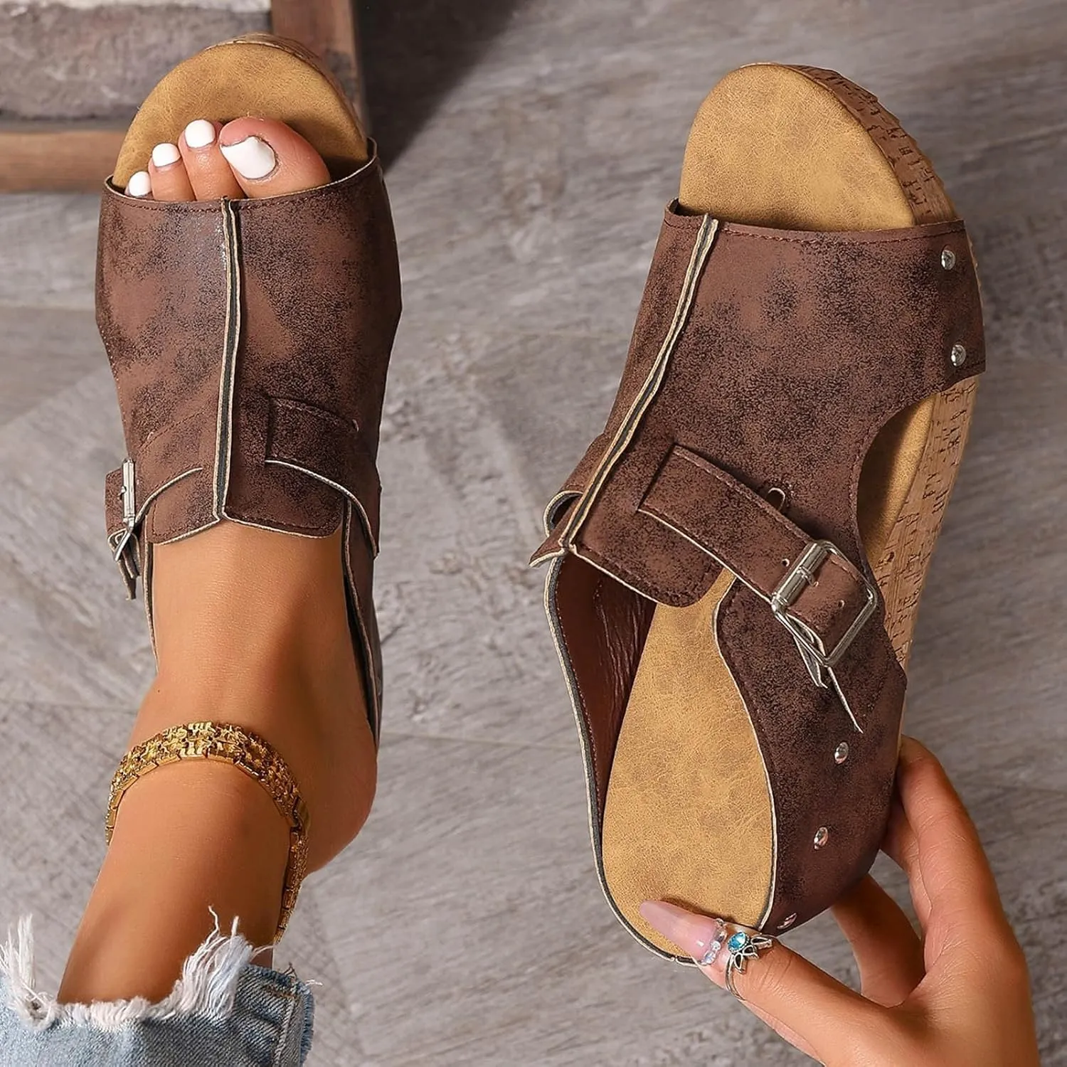 Womens Orthopedic Arch Support Platform Wedge Sandals Open Toe Slip on Elegant Strap Bohemian Shoes Summer Comfortable Walking Casual Beach Dress High Heels Slippers