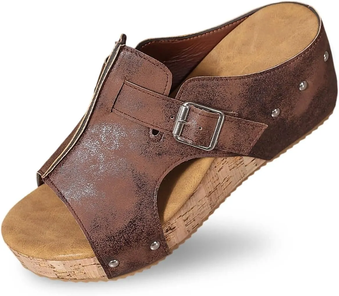 Womens Orthopedic Arch Support Platform Wedge Sandals Open Toe Slip on Elegant Strap Bohemian Shoes Summer Comfortable Walking Casual Beach Dress High Heels Slippers