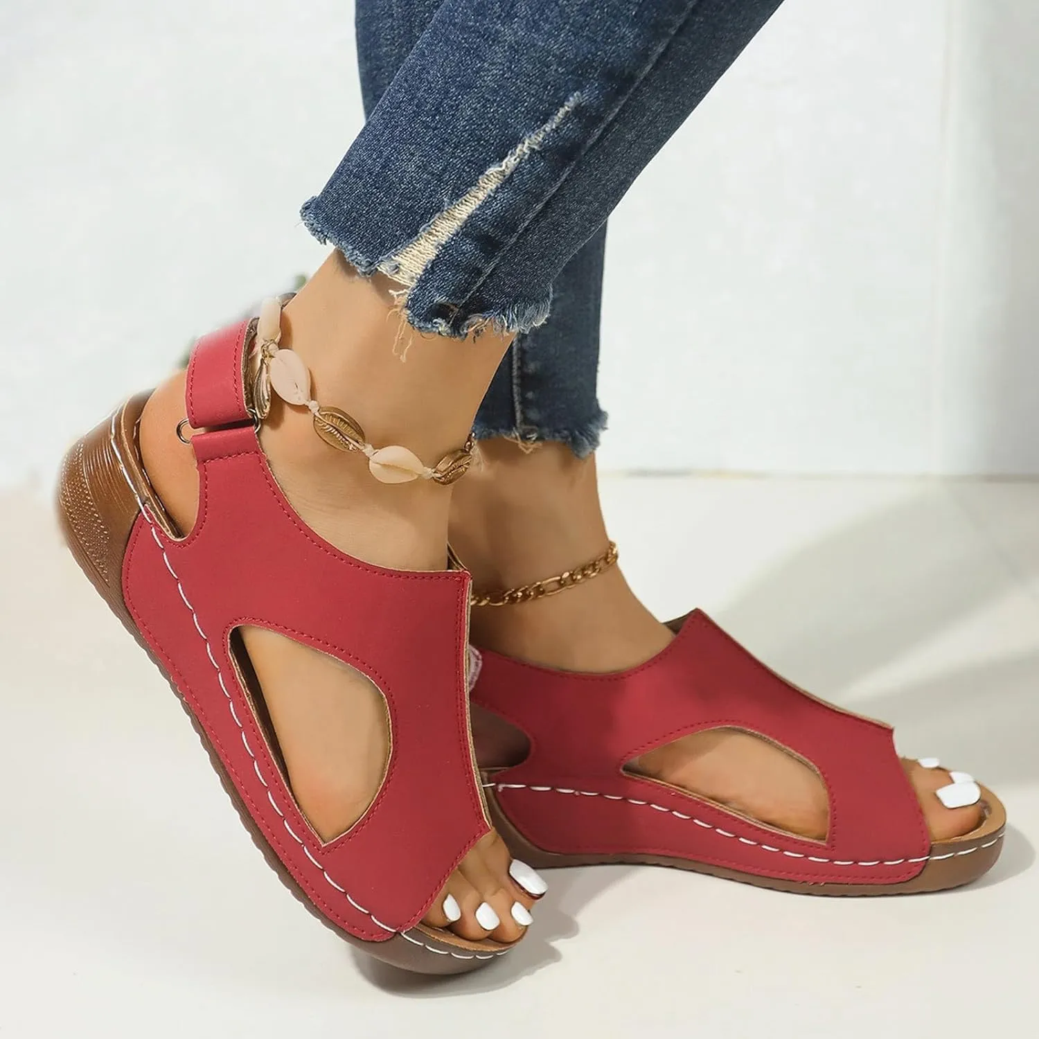 Womens Orthopedic Sandals Anti-Slip Ankle Strap Beach Sandal Hollow Out Comfortable Dressy Sandals Soft Soles Open Toe Wide Width Summer Shoes Lightweight Walking Sandal 2025 Trendy