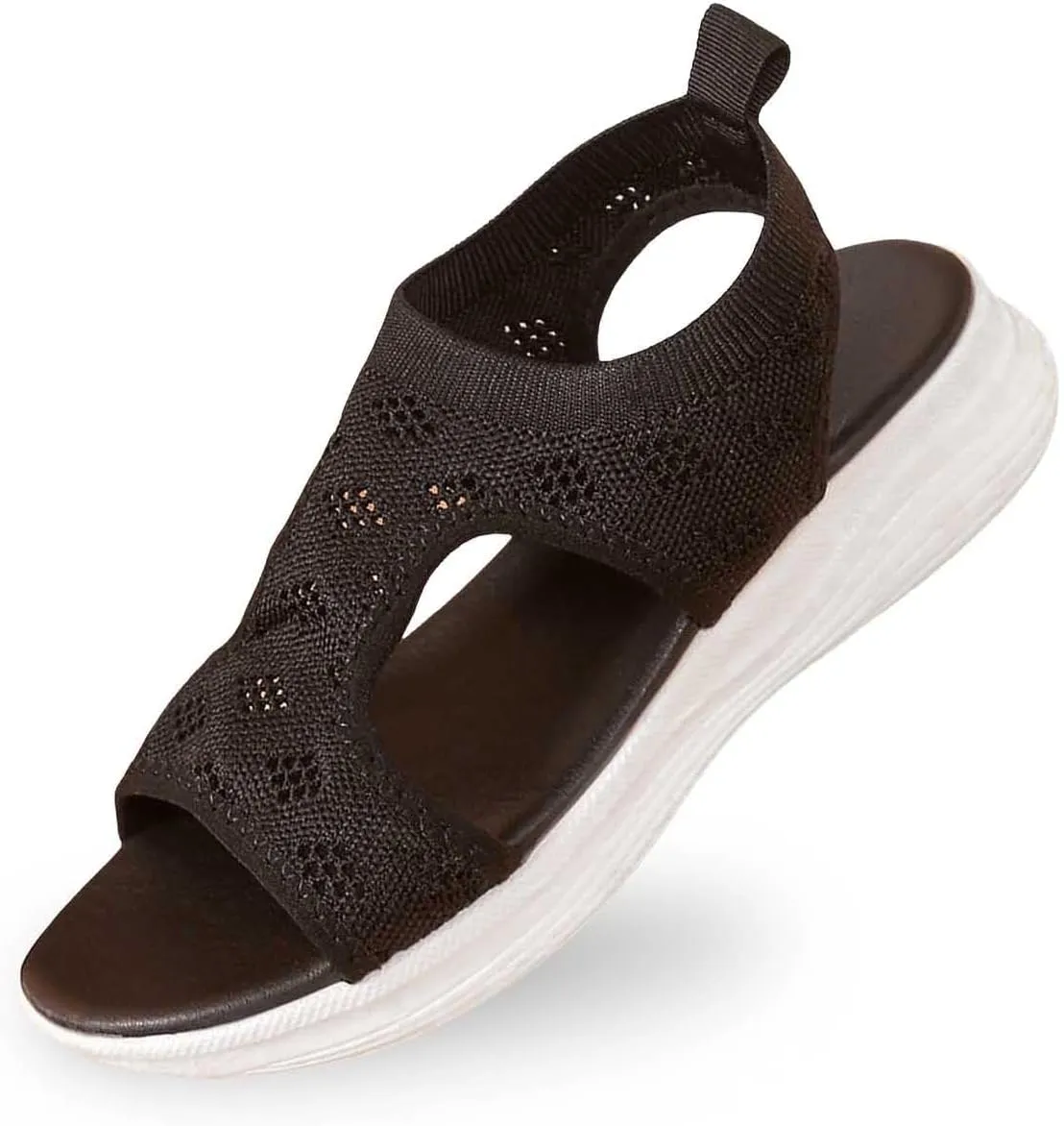 Womens Orthopedic Walking Sandals with Arch Support Open Toe Sport Breathable Knit Summer Shoes Washable Slingback Slide Flat
