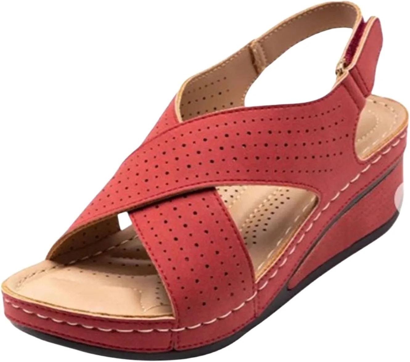Women's Platform Wedge Sandals Orthopedic Comfortable Open Toe Slingback Criss Cross Adjustable Ankle Strap Sandal Low Wedges Heels Summer Shoes