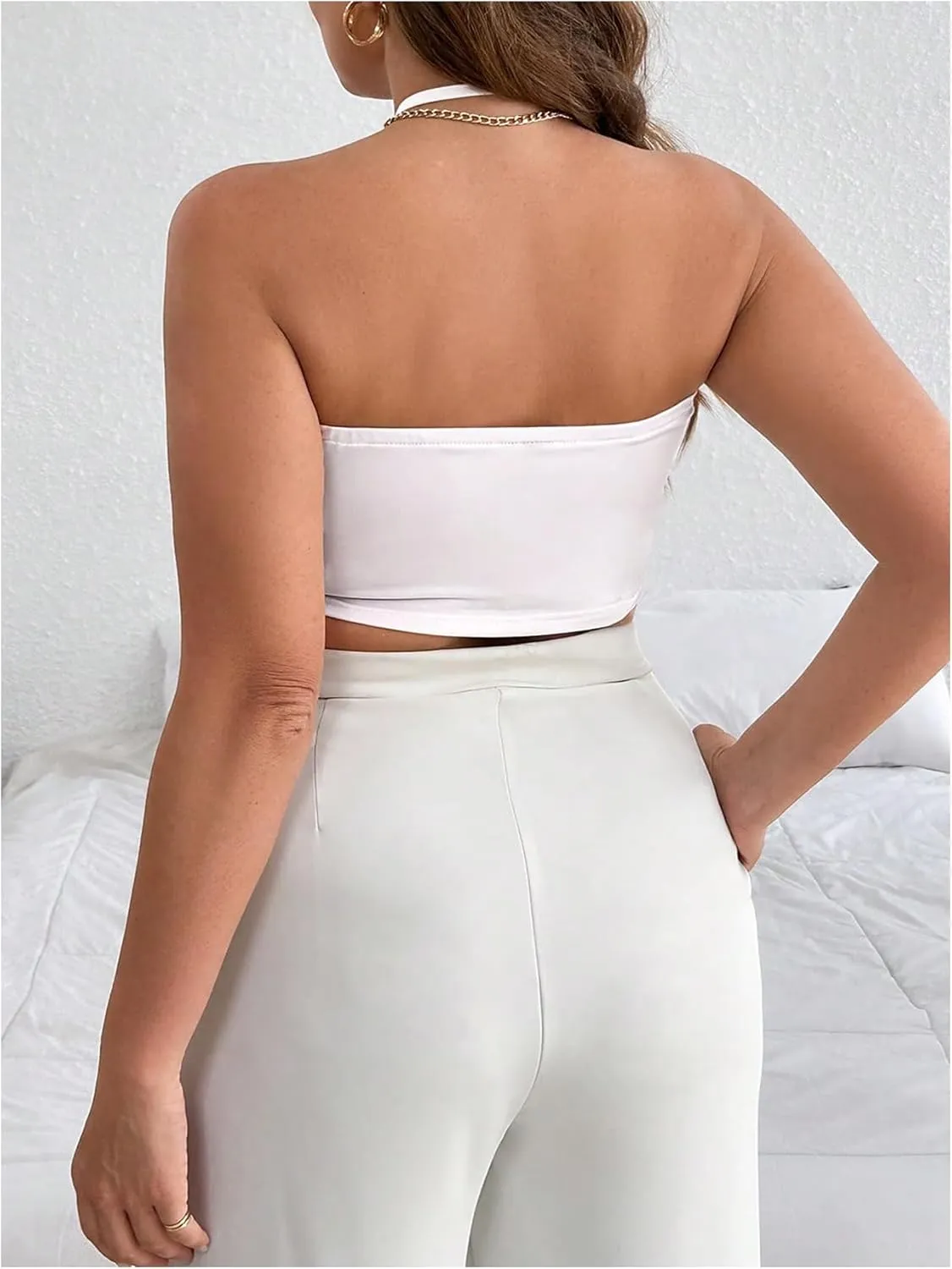 Women's Plus Size Halter Tops for Women Draped Cowl Neck Sleeveless Asymmetrical Crop Low Cut Cami Tops