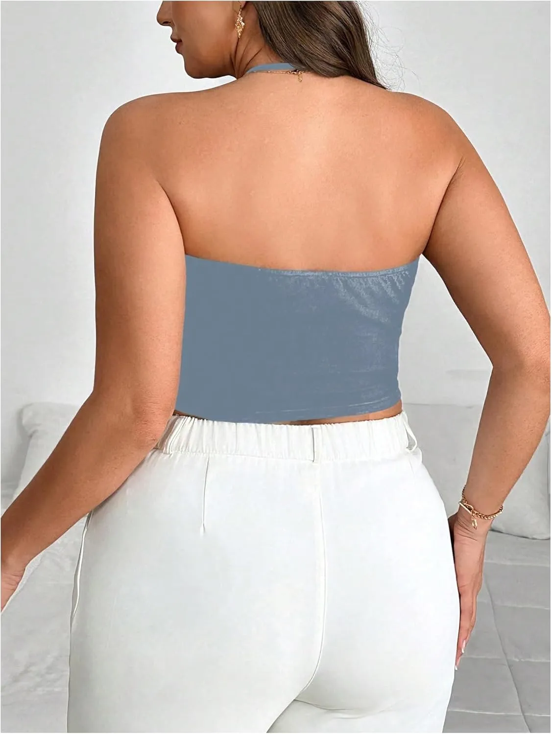 Women's Plus Size Halter Tops for Women Draped Cowl Neck Sleeveless Asymmetrical Crop Low Cut Cami Tops