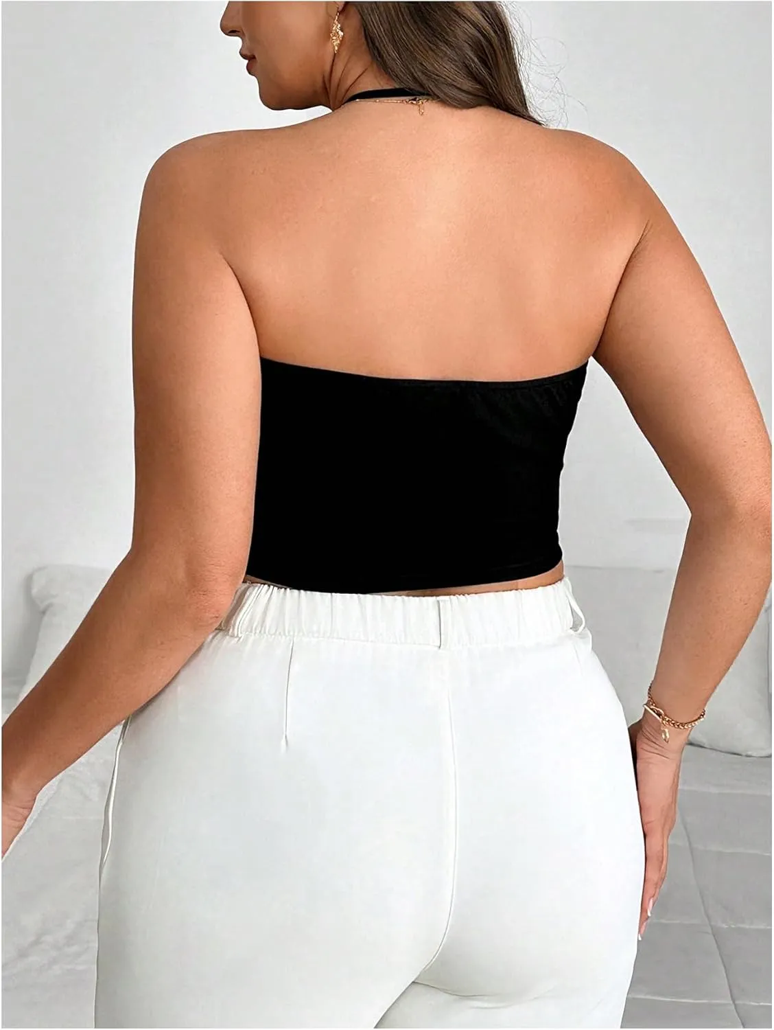 Women's Plus Size Halter Tops for Women Draped Cowl Neck Sleeveless Asymmetrical Crop Low Cut Cami Tops