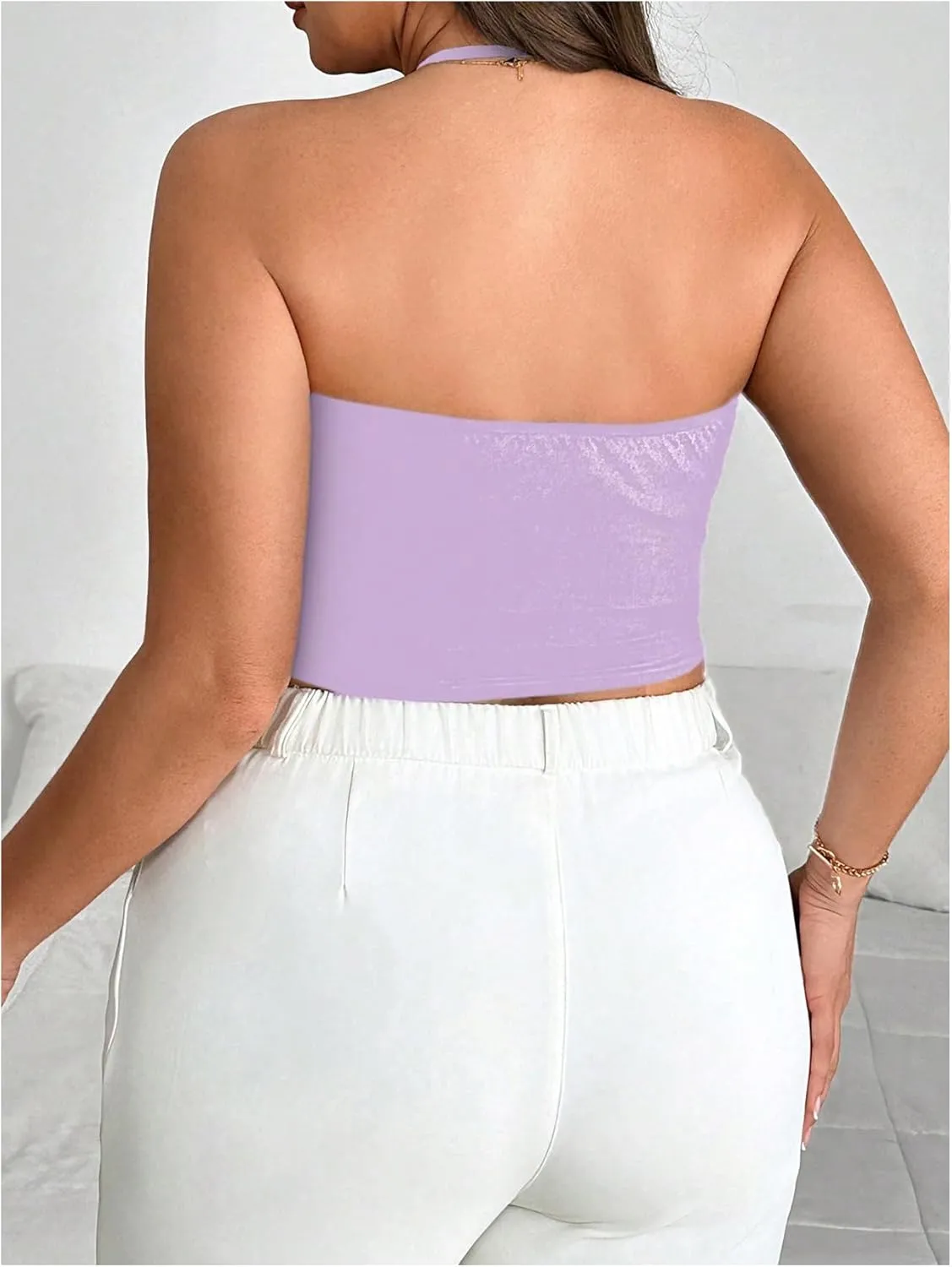 Women's Plus Size Halter Tops for Women Draped Cowl Neck Sleeveless Asymmetrical Crop Low Cut Cami Tops