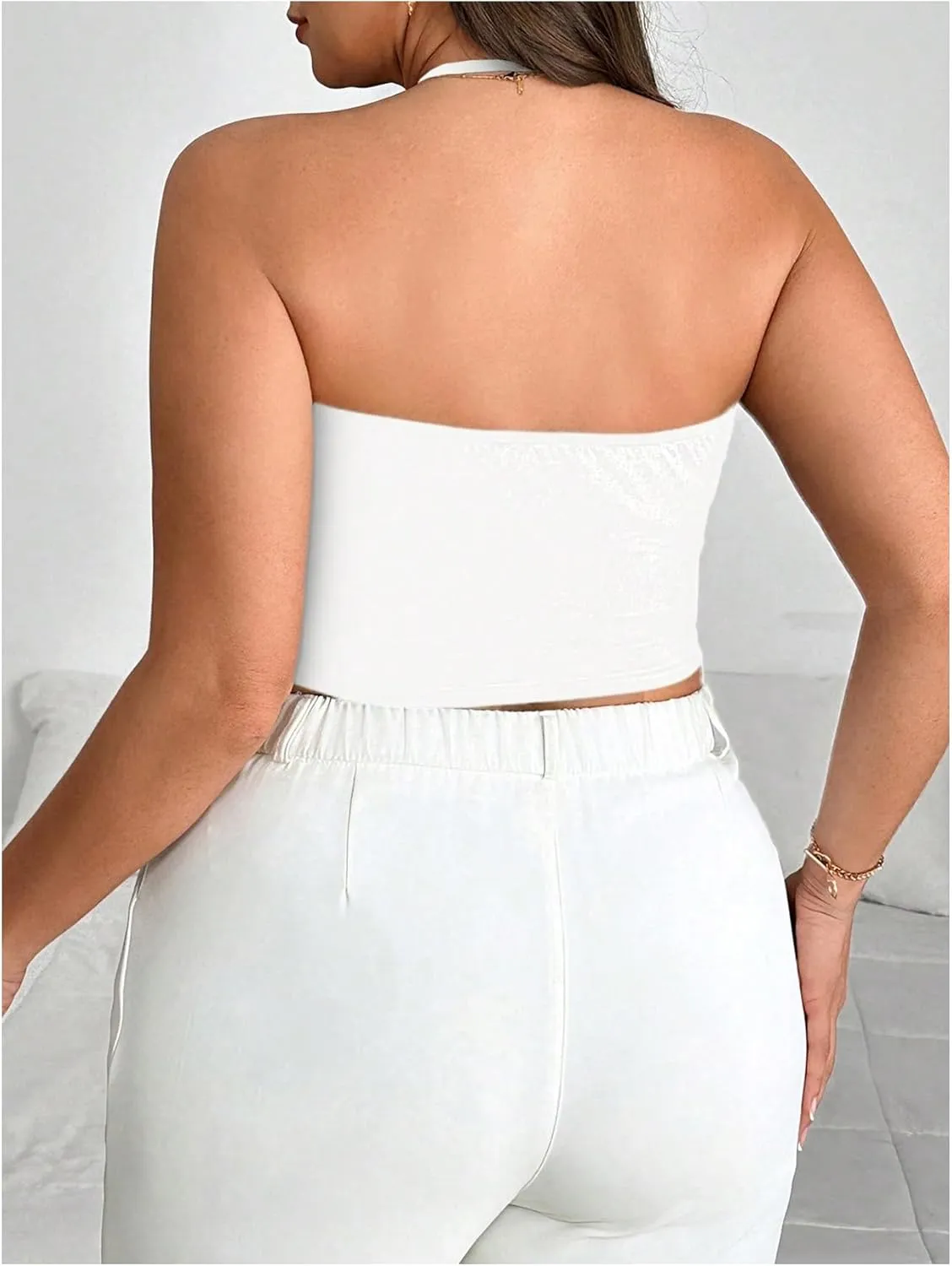 Women's Plus Size Halter Tops for Women Draped Cowl Neck Sleeveless Asymmetrical Crop Low Cut Cami Tops