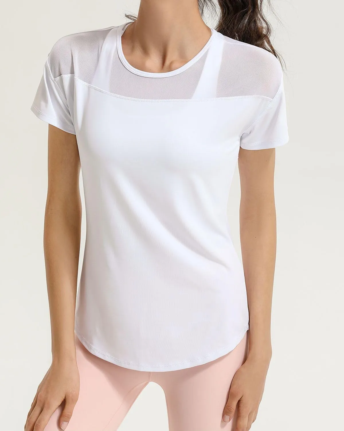 Womens Short Sleeve Mesh Athletic Tops Open Back Workout Running Tank Tops