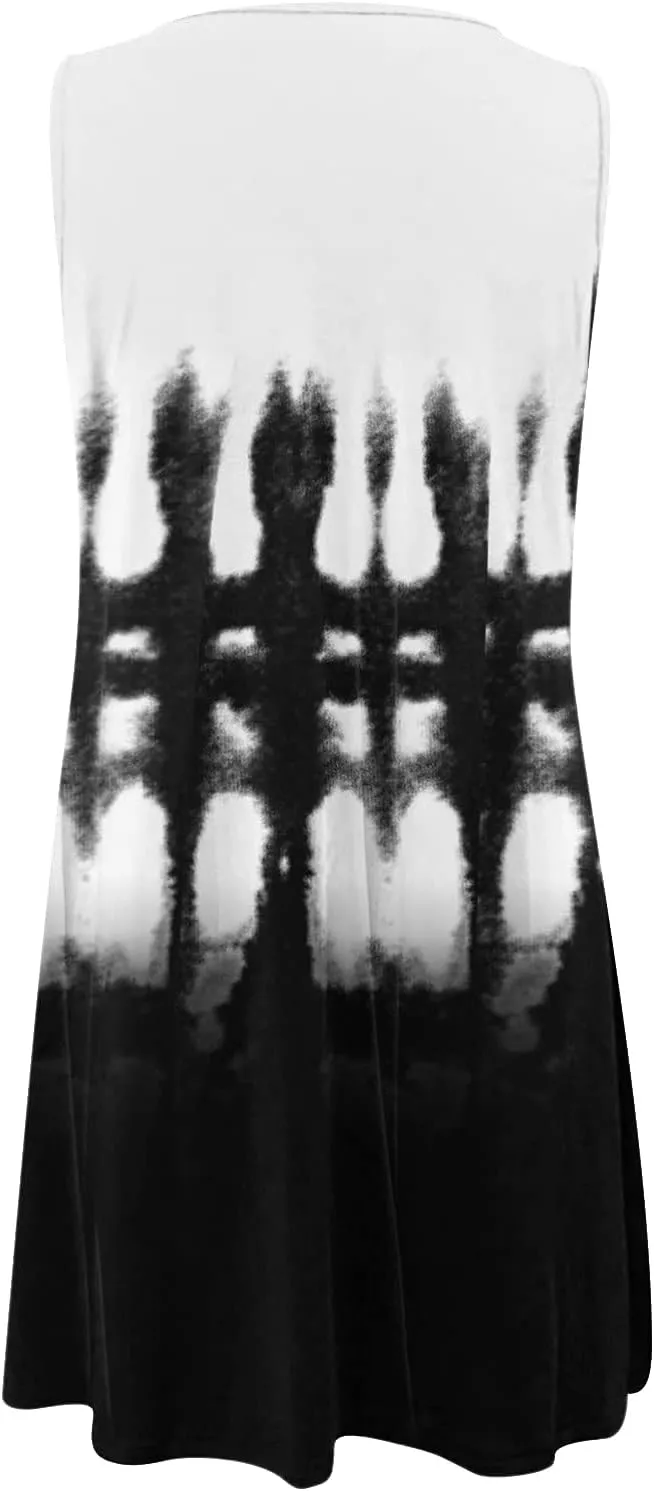 Women's Summer Dress Casual Sundresses Sleeveless Crew Neck Mini Short Dress Printed A-Line Boho Beach Dresses
