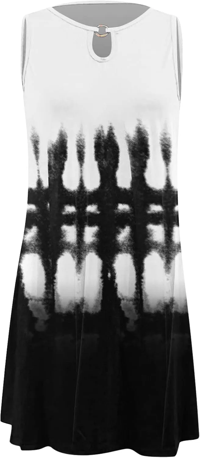 Women's Summer Dress Casual Sundresses Sleeveless Crew Neck Mini Short Dress Printed A-Line Boho Beach Dresses