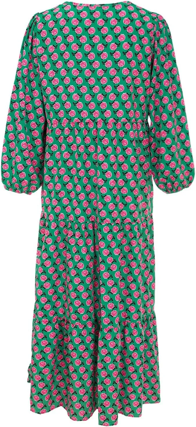 Womens Sundress Long Puff Sleeve V Neck Floral Beach Cover Ups Travel Vacation 2025 Summer Travel Vacation Outfits