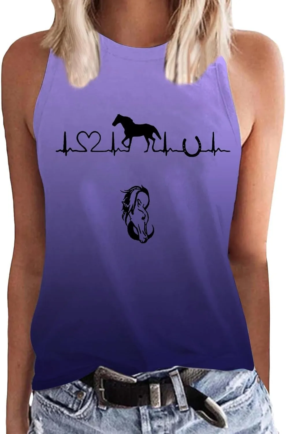 Womens Tank Tops Funny Horse Graphic Tees Summer Casual Loose Fit Crew Neck Sleeveless Shirt