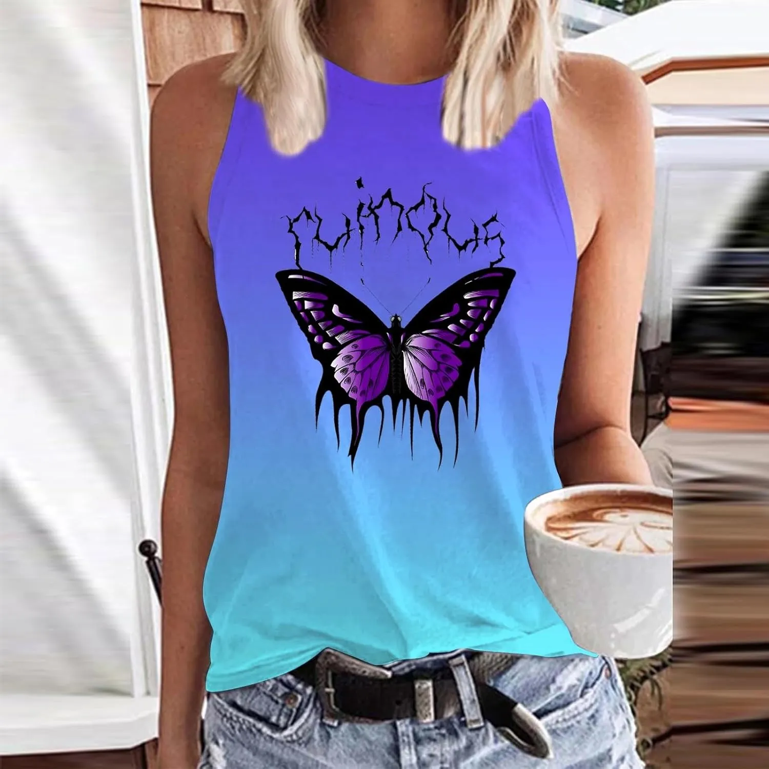 Womens Tank Tops Funny Horse Graphic Tees Summer Casual Loose Fit Crew Neck Sleeveless Shirt