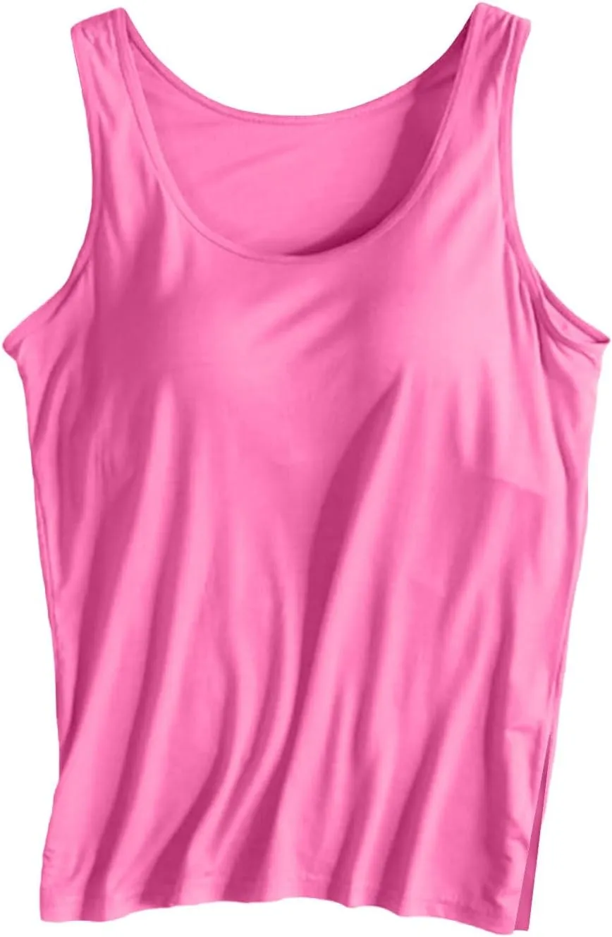 Womens Tank Tops with Built in Bra Plus Size Padded Stretchy Sports Shirt Workout Yoga Basic Undershirt