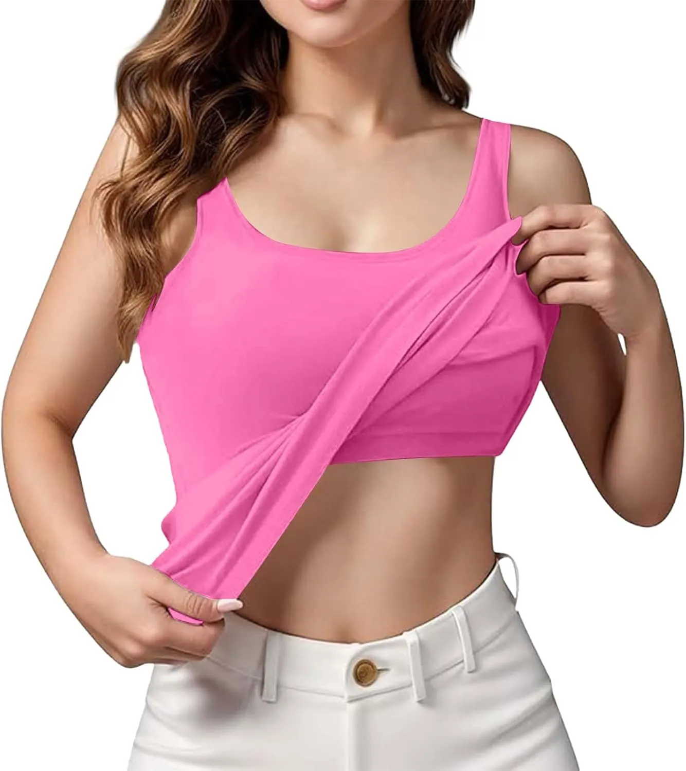 Womens Tank Tops with Built in Bra Plus Size Padded Stretchy Sports Shirt Workout Yoga Basic Undershirt