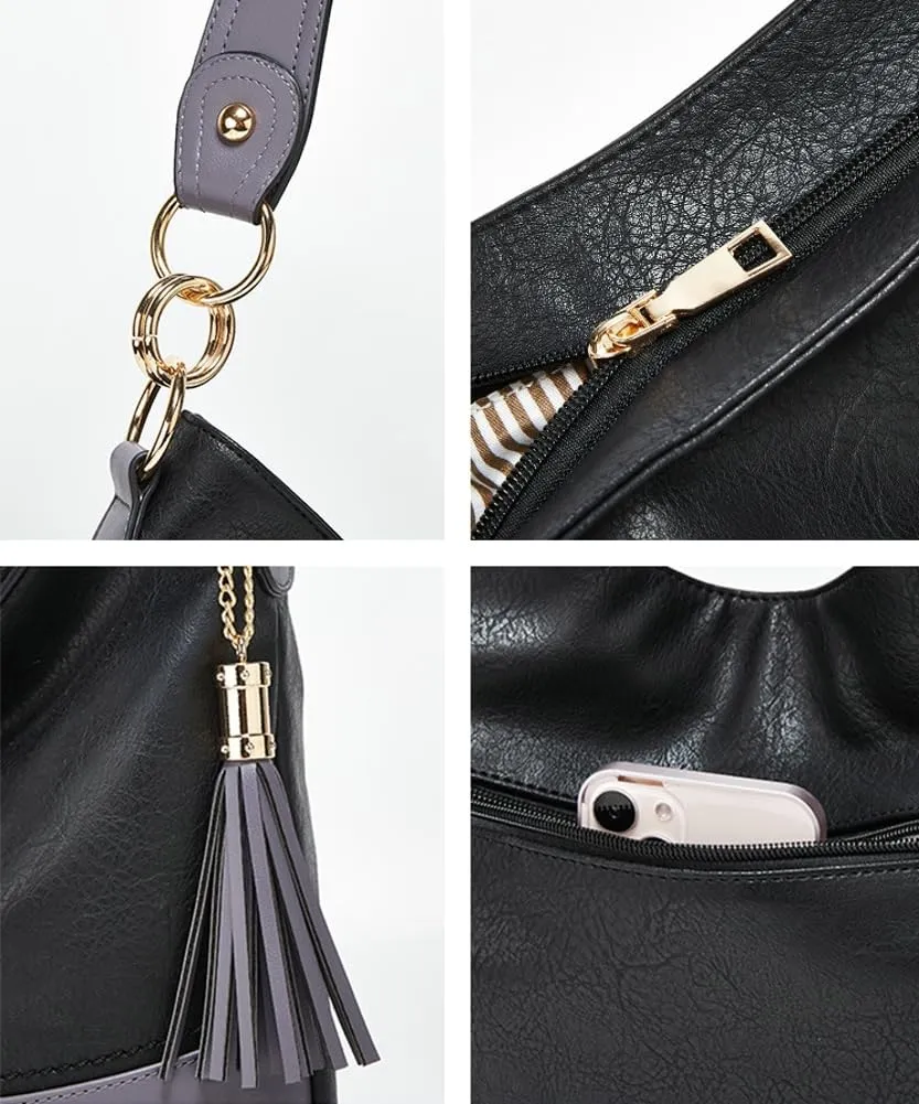 Women's Tote Bags Vegan Leather 3pcs Top Handle Satchel Purse Oversized Shoulder Crossbody Handbags